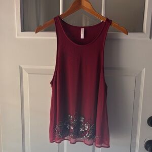 Xhilaration Burgundy Tank Top with Black Embellishments